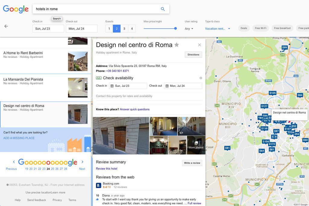 google vacation rental search hotels rome