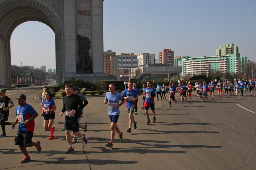 A scene from the Pyongyang Marathon in North Korea in April 2017.