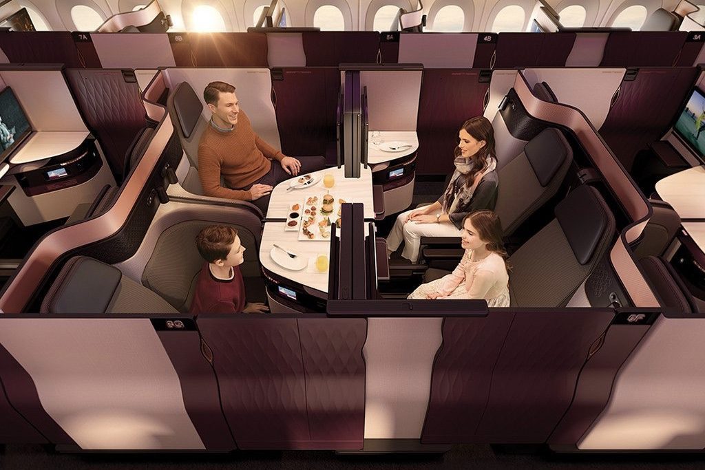 The new Qatar Airways seat can accommodate a family of four in one pod. 