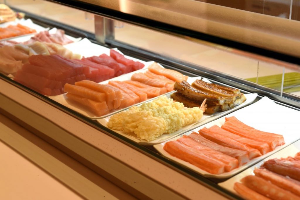 New York's MakiMaki displays its fresh fish at the counter and prepares made-to-order rolls. 