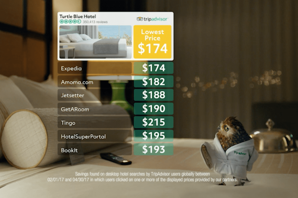 TripAdvisor has spent some $23 million since mid-June 2017 in U.S. TV advertising, according to iSpot.tv. Pictured is an image from one of the ads.