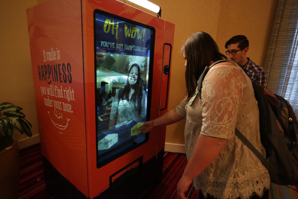 At its biennial Ultimate GM Huddle conference in Orlando last year, Hampton Hotels partnered with agencyEA to create a vending machine that used facial recognition technology to dole out 