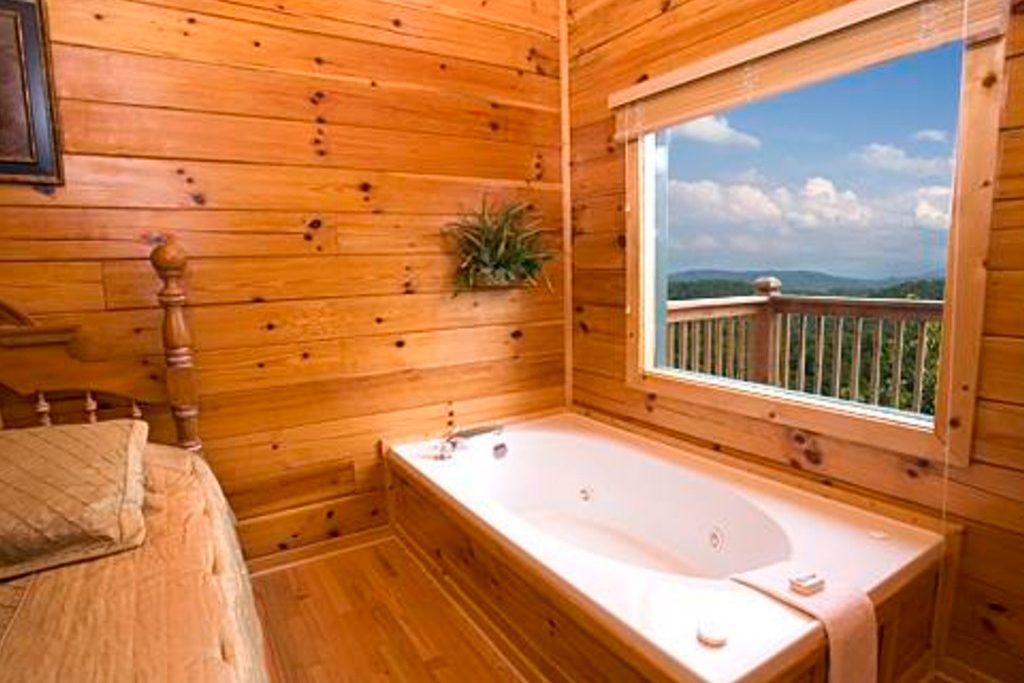 A look at the hot tub from a one-bathroom cabin in Pigeon Forge, Tennessee, that is one of the properties provided by RedAwning via its vacation network.
