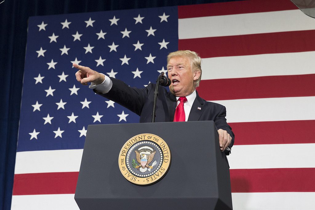 International inbound travel to the U.S. is declining, according to U.S. Travel, contradicting its previous projections. In this photo, President Donald J. Trump speaks during an event in Missouri.