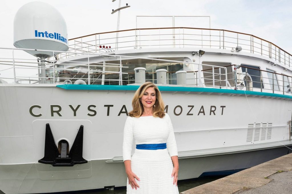 Edie Rodriguez, who just resigned as CEO of Crystal Cruises, is seen here on November 17, 2016, in front of the Crystal Mozart. 