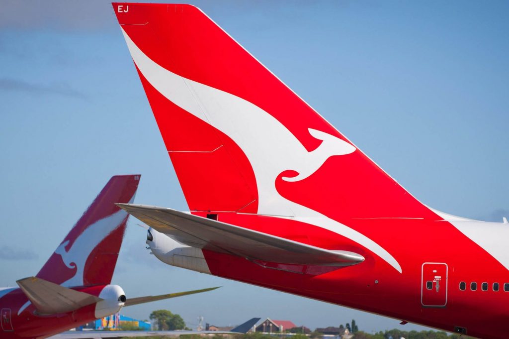 A Qantas aircraft tailfin.