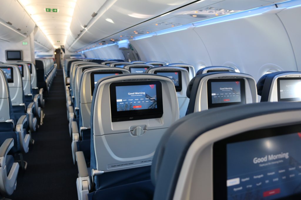Delta Air Lines is selling a new subscription that gives customers access to Group 1 boarding. Pictured is the economy cabin on the airline's A321 aircraft.