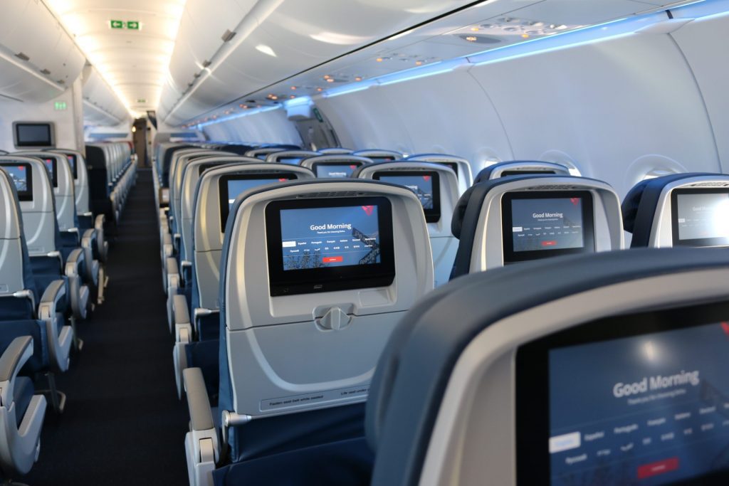 Delta Air Lines said Tuesday it expects to lose about $25 million in revenue in January from the partial government shutdown. Pictured is the interior on a A321 jet.