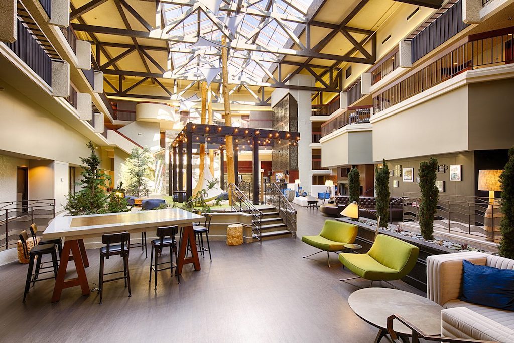 The lobby of the Hotel RL Spokane at the Park in Spokane, Washington. Parent company RLH Corp. is looking to sell the property along with 10 others in pursuit of an asset-light hotel strategy.