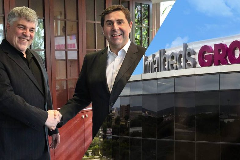 Hotelbeds filled about 25 million room nights last year by suppling hotels to travel agencies, tour operators, and airlines. Joan Vilà (right) , executive chairman of Hotelbeds Group, is shown with Tourico Holidays CEO Uri Argov when announcing their merger on February 7, 2017.