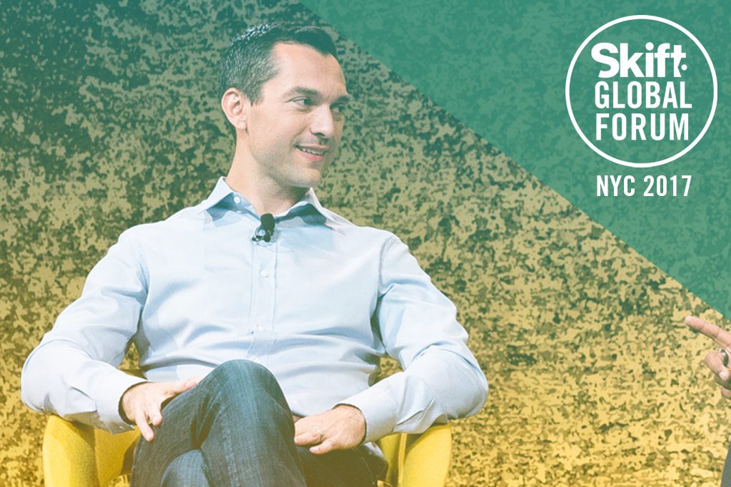 Airbnb co-founder and chief strategy officer Nathan Blecharczyk is shown at Skift Global Forum in New York.