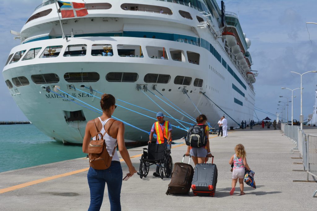 Royal Caribbean International's Majesty of the Seas is shown in St. Maarten, where the ship dropped off relief supplies and picked up evacuees after Hurricane Irma. 