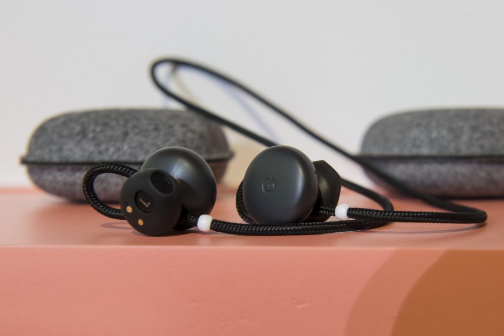 Google unveiled Google Pixel Buds wireless headphones during a keynote October 4, 2017. Real-time translation will soon be available to consumers using new wireless headphones.