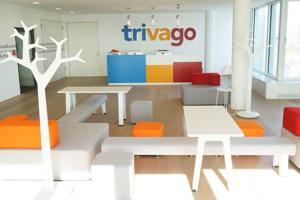 This is a file photo of Trivago's headquarters in Dusseldorf, Germany. The company expects job cuts and impairment charges.