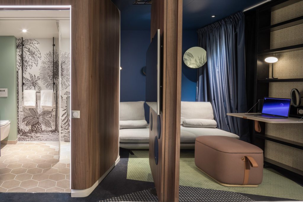 A rendering of AccorHotels' Smart Room concept,which includes Internet of Things connectivity, as well as features that make the room more accessible for travelers who may have reduced mobility. 