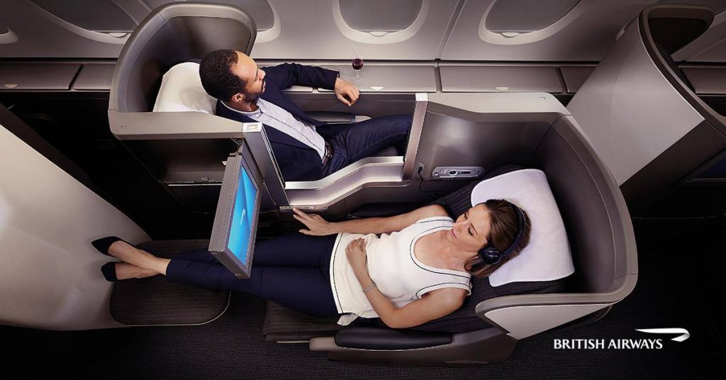British Airways will revamp its loyalty program in 2018 to one based on dynamic pricing. Pictured are passengers enjoying the comfort up-front in a British Airways A380.