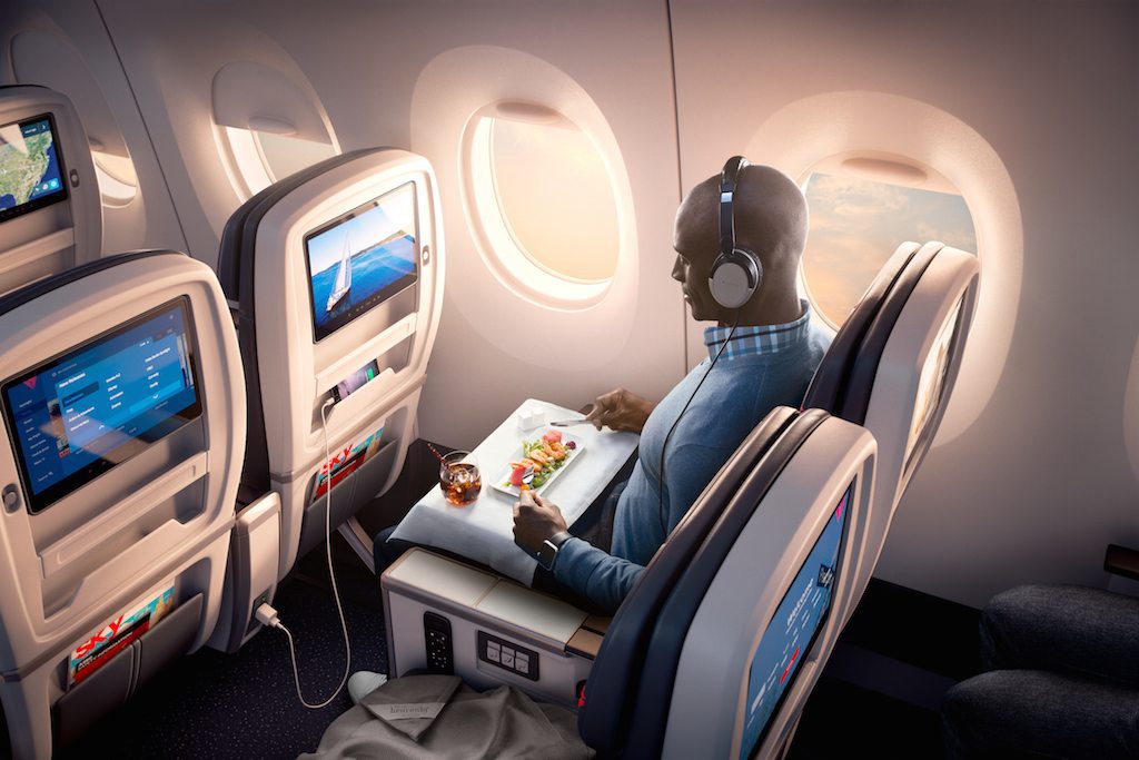 Delta Air Lines is one of the few carriers investing in both in-seat entertainment and fast Wi-Fi. Pictured is Delta's new premium economy for long-haul flights. 