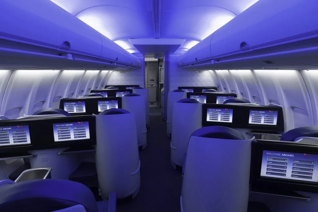 Delta Air Lines is tweaking its strategy and it is adding more flatbeds to domestic routes. A Delta premium cabin is pictured here.