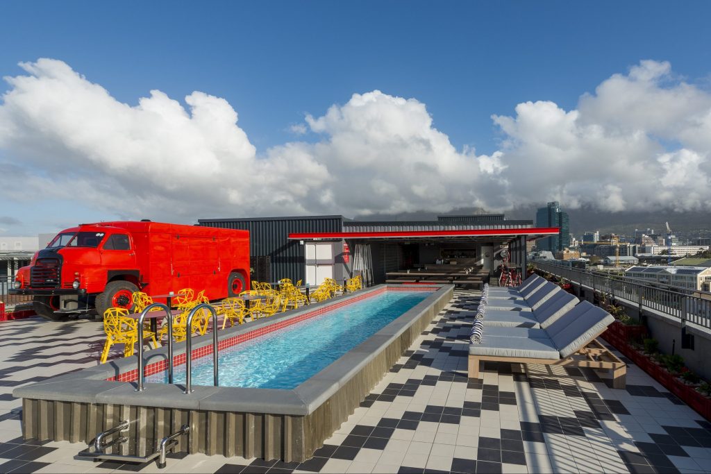 The rooftop of the Radisson Red Cape Town, which opened earlier this year in South Africa, is pictured. International hotel brands are trying to expand throughout Africa.