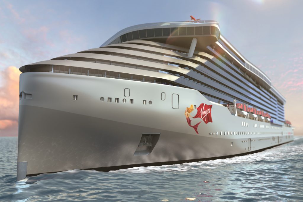 Virgin Voyages has announced that its first ship will be adult-only. A rendering of the ship is shown here.