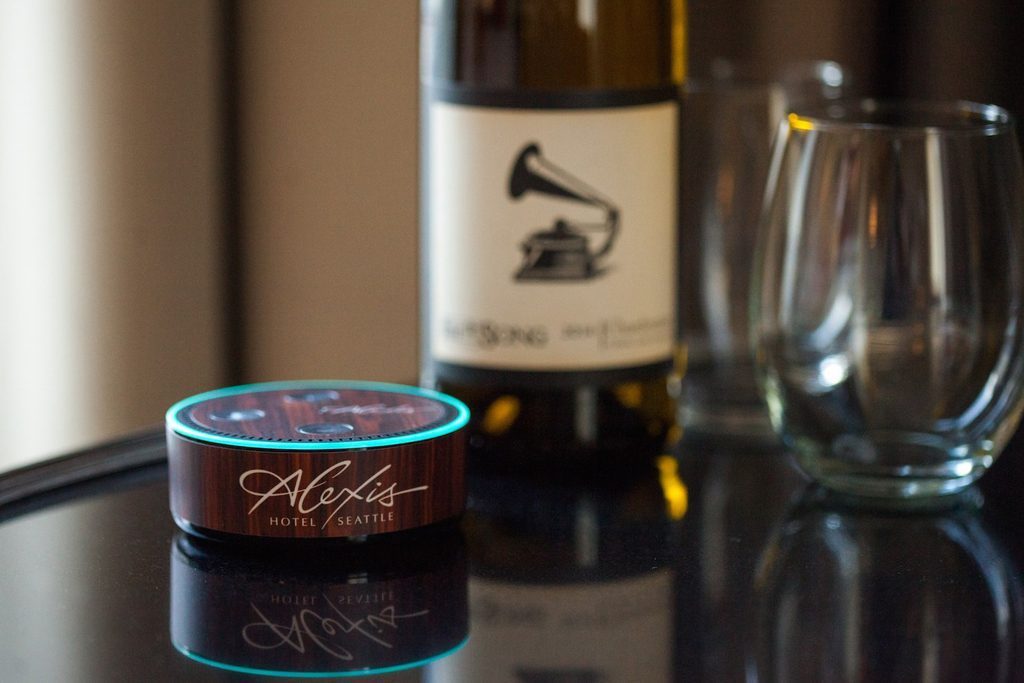 Guests will find a Volara-powered Amazon Echo Dot serving guests in every room at the Alexis Hotel by Kimpton - Seattle. Amazon aims to have Alexa handling guest requests in as many hotels as possible.