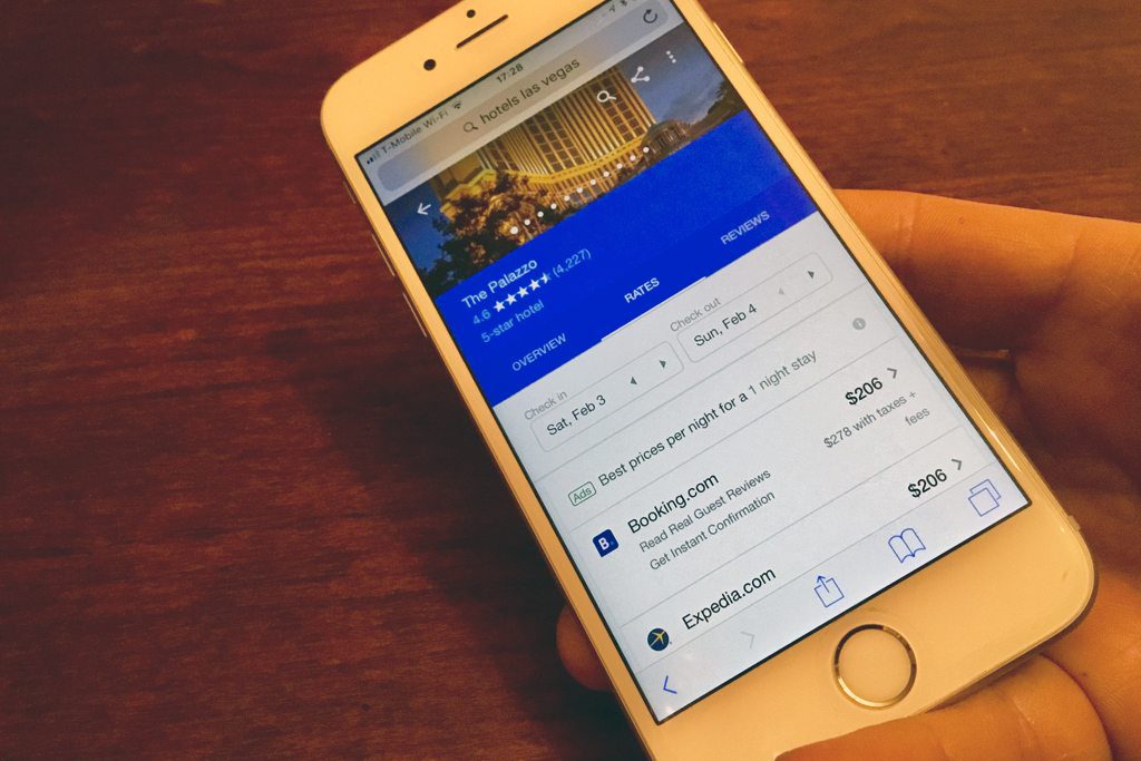 Pictured is a Google Hotels display on iPhone. A Wall Street Journal editorial on December 27 alleged that Google steers consumers to its own businesses to the detriment of competition.