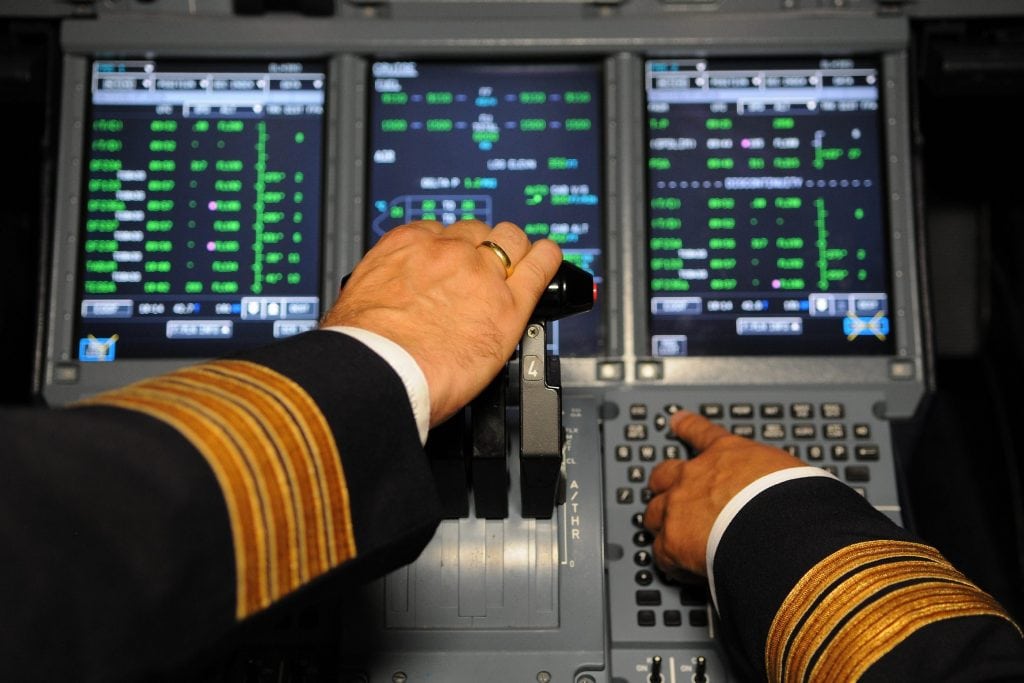 An image from the cockpit of a Lufthansa aircraft. The airline ended a dispute with pilots earlier this year.