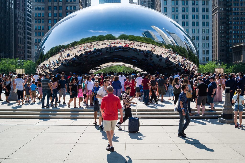 Tourists in Chicago's Millennium Park.