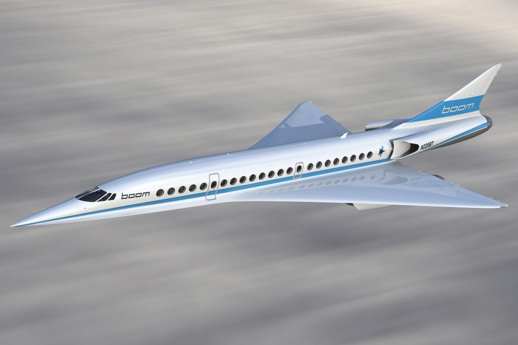 An artists impression of what the new supersonic aircraft may look like. Parent company Boom Technology has secured backing from Japan Airlines.