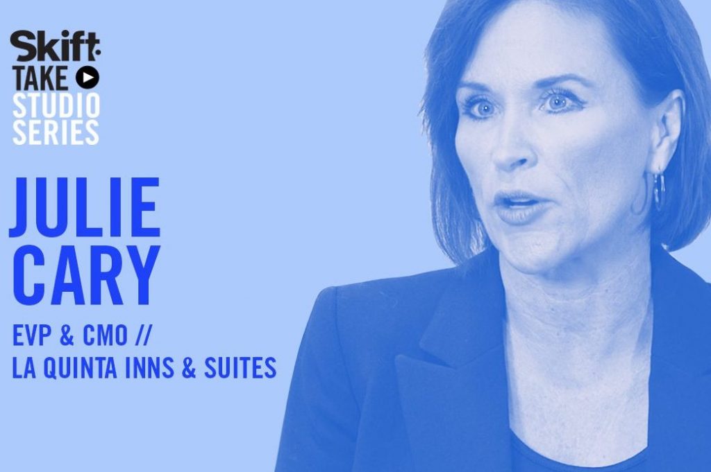 Julie Cary, executive vice president and chief marketing officer at La Quinta Inns & Suites, spoke in the Skift Take Studio.