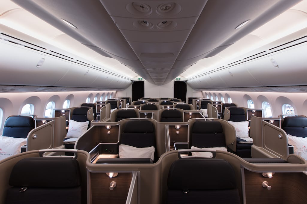 The cabin of a Qantas 787 aircraft.
