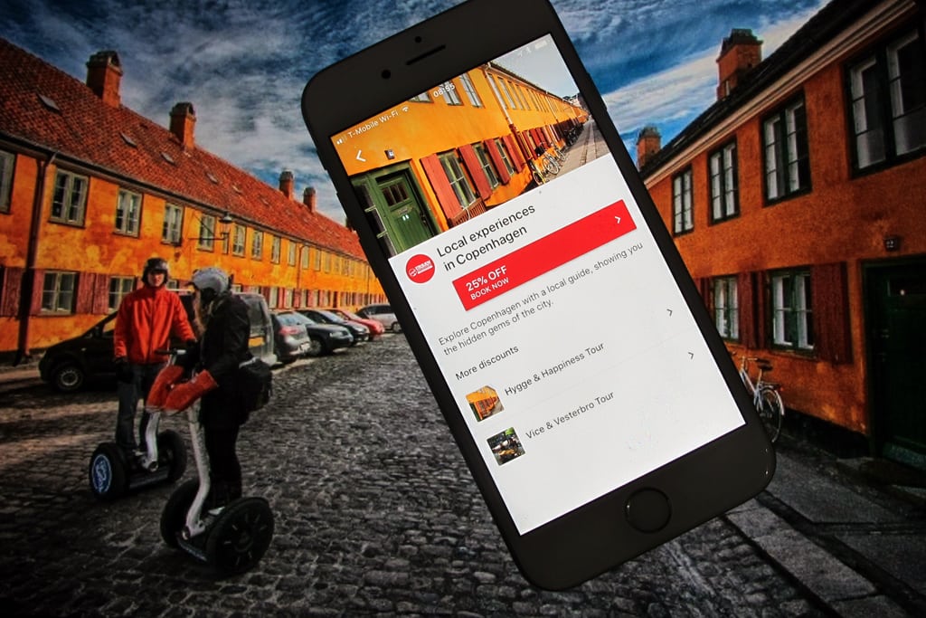 An update to Google Trips, an itinerary planning app, adds discounts for tours and activities, such as a 20 percent break on a tour of Copenhagen's Vesterbro district.