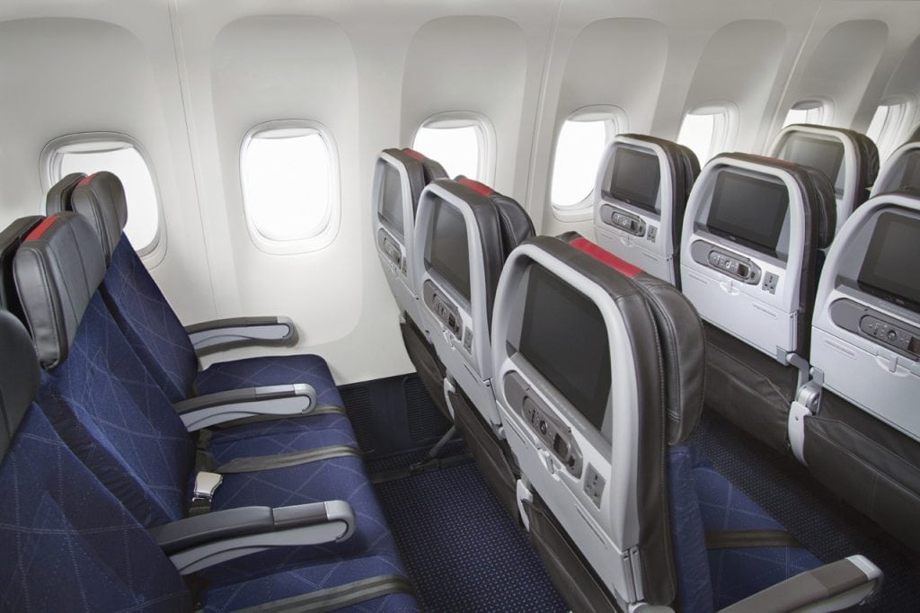 Pictured is Main Cabin Extra seating on an American 777. American announced new benefits to its Main Cabin Extra seating.