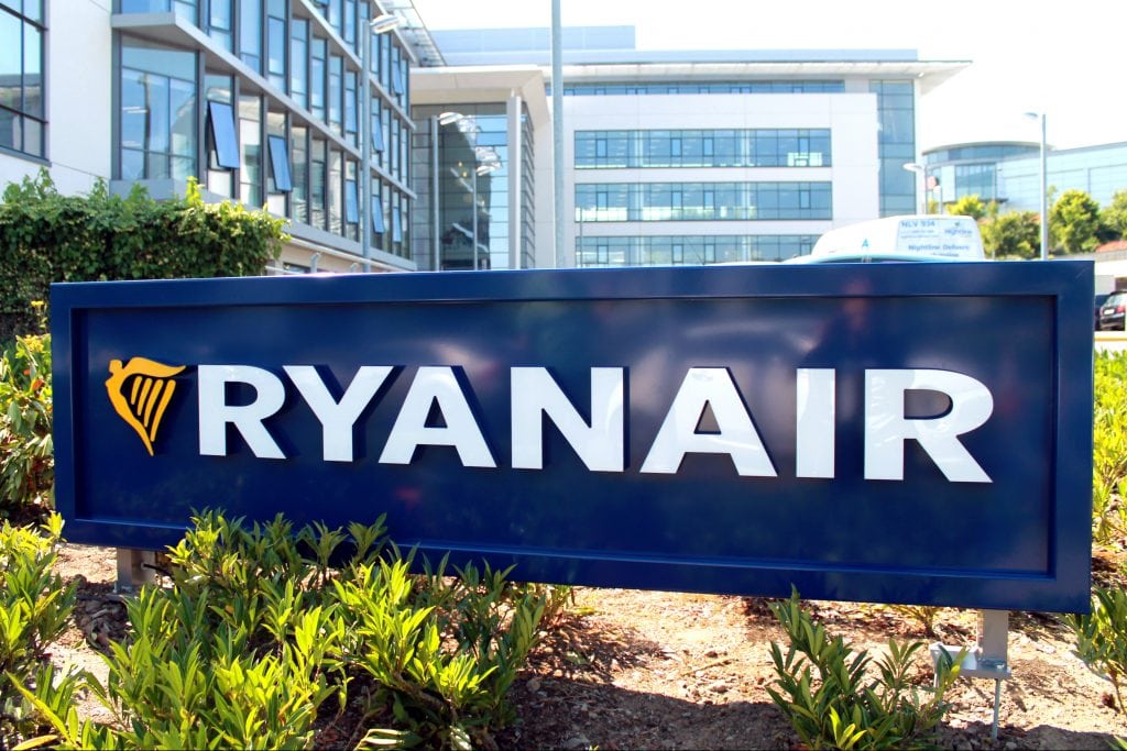 Ryanair's quarterly profit is off, year-over-year, which might be making investors uneasy. Pictured is the airline's Dublin headquarters.