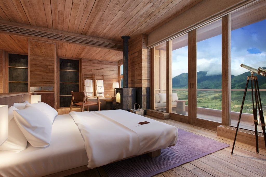 A room in one of the lodges in Six Senses Bhutan. The wellness concept has enticed the luxury travel industry.