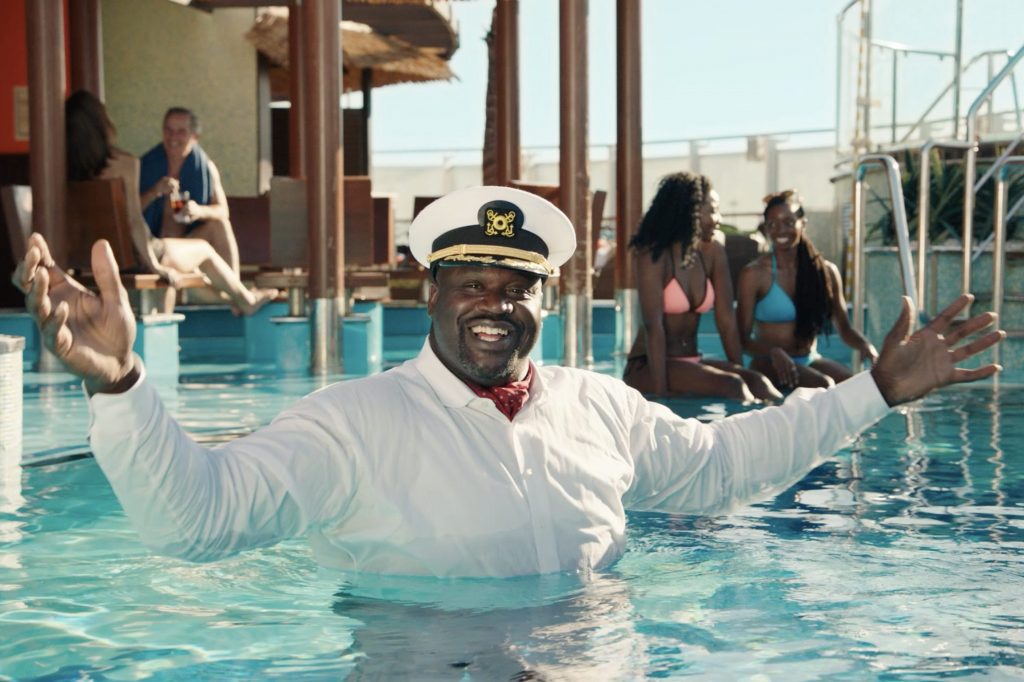 Shaquille O'Neal is shown in a pool on a Carnival cruise ship as part of his new role as the cruise line's "Chief Fun Officer." Carnival's new brand campaign tells customers to "Choose Fun."
