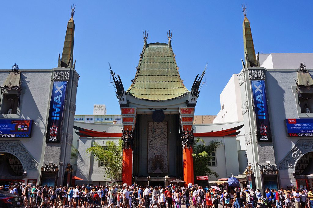 International visitor spending took another hit in 2017 in the U.S. Pictured are tourists outside Grauman's Chinese Theater in Hollywood, California.