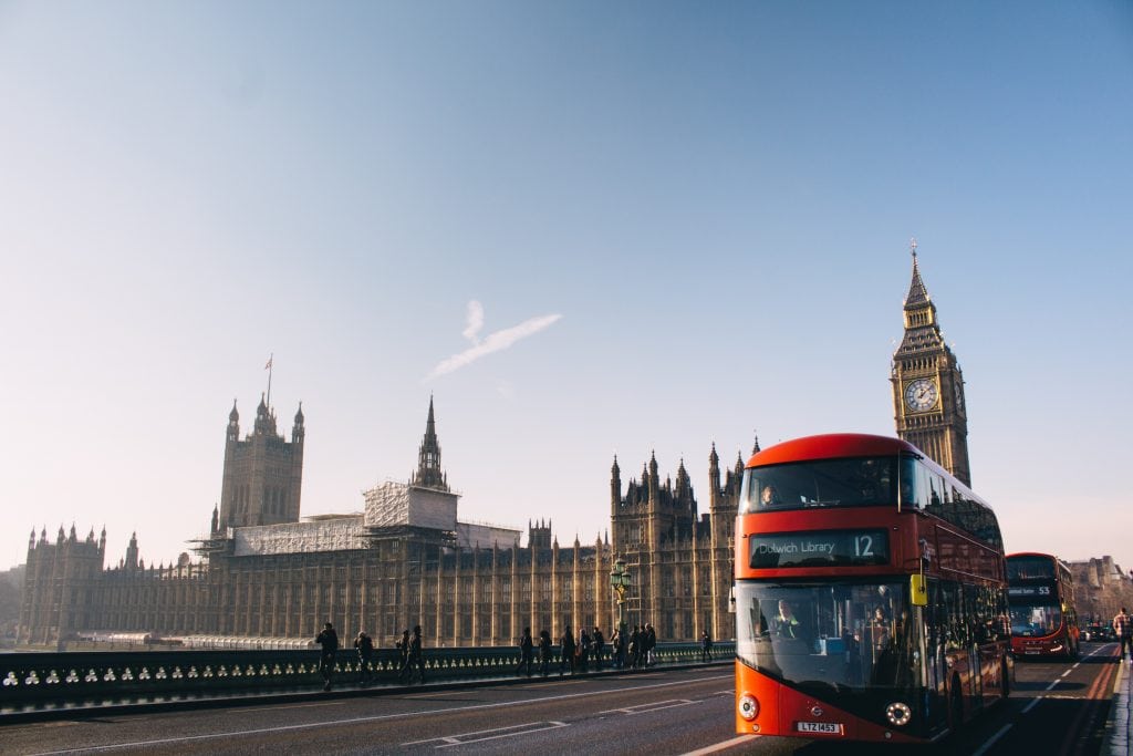 Many tours can be booked online on a double decker bus, such as this one in London. Various online platforms are competing to market share in the tours and activities sector.