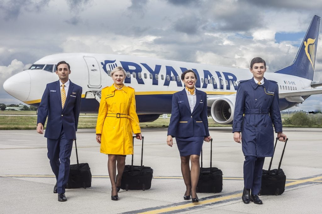 An image of Ryanair cabin crew from its media site. Ryanair has agreed to recognize labor unions, despite promises in the past not to. 
