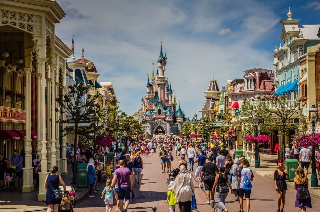 Disneyland Paris is pictured in this 2016 photo. The resort has been profitable for the past three quarters as attendance, spending, and hotel occupancy increased.