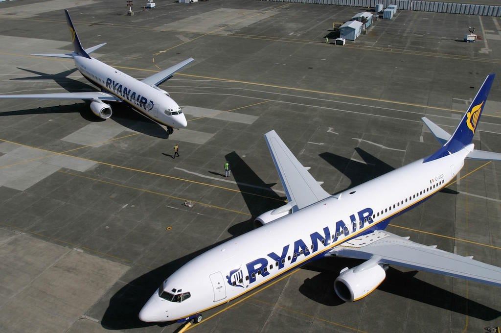 Two of Ryanair's Boeing 737s sit on an airport ramp. The airline expects Brexit will not affect its operations in 2019.