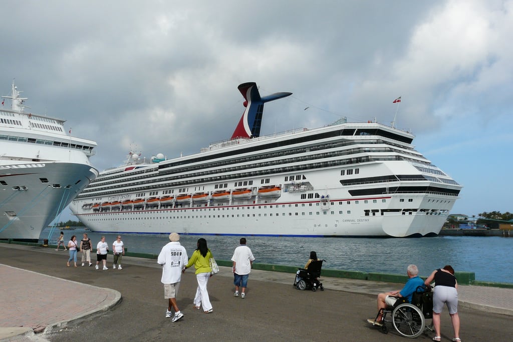 A Carnival cruise ship docked in Nassau on January 11, 2011. Cruise CEOs are starting to talk more seriously about how their companies contribute to overtourism. 