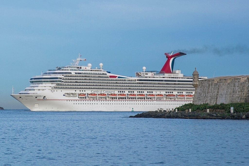Carnival Conquest is shown in Puerto Rico in November 2017, the first of the cruise line's visits after Hurricane Maria struck the island. 
