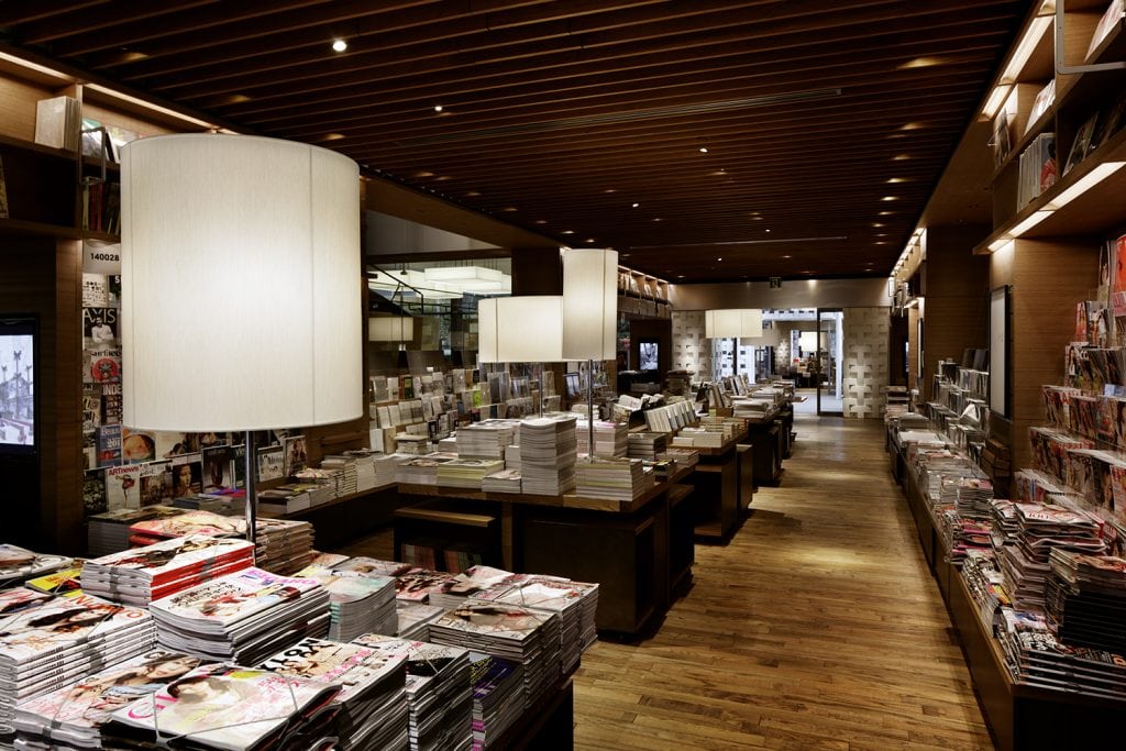 Tsutaya Bookstore in in Daikanyama, Tokyo has a series of connected rooms, a bar, and a lounge.