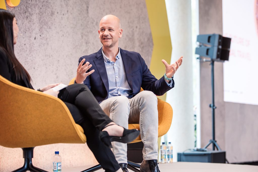 Jeroen Merchiers, Airbnb’s managing director of Europe, Middle East and Africa, spoke at Skift Forum Europe in Berlin April 26, 2018. He said launching flights is not a high priority for the company at the moment.