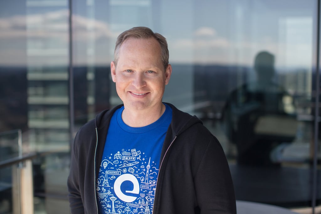 CEO Mark Okerstrom was photographed in March 2018 outside of his office at Expedia Group headquarters in Bellevue, Washington. He put a bright face on today's first-quarter 2018 earnings report.