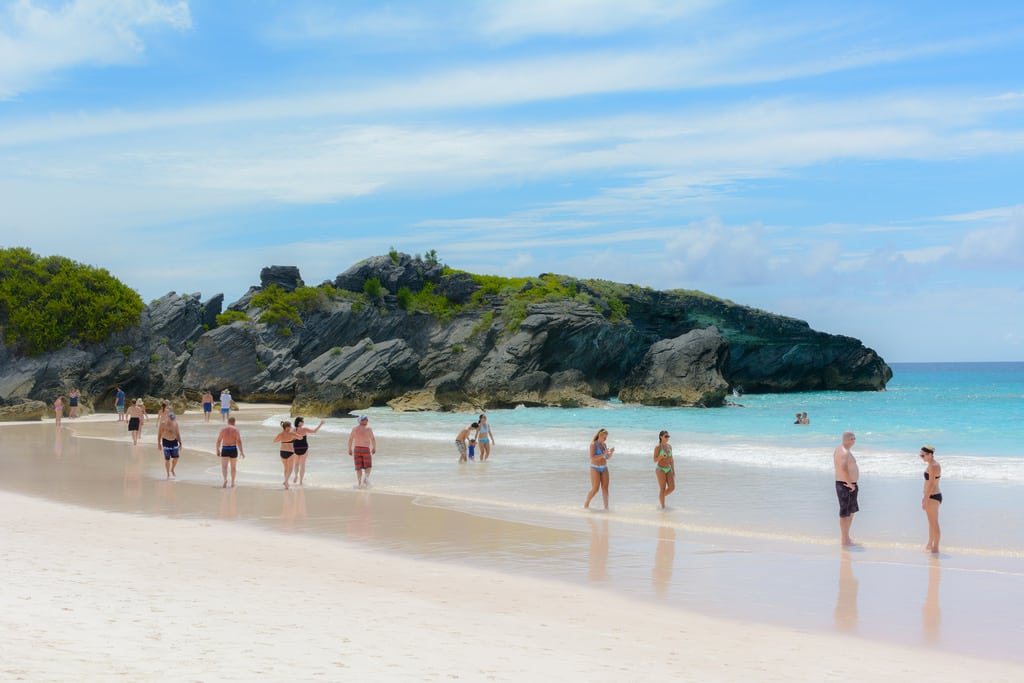 Bermuda tourism is worried about the impact of a same-sex marriage reversal. Pictured are tourists at Horseshoe Bay Beach in Bermuda.