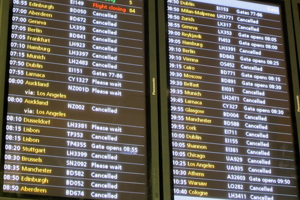 Flight delays are displayed at Heathrow Airport in 2013. Airline information technology systems are prone to the occasional hiccup.