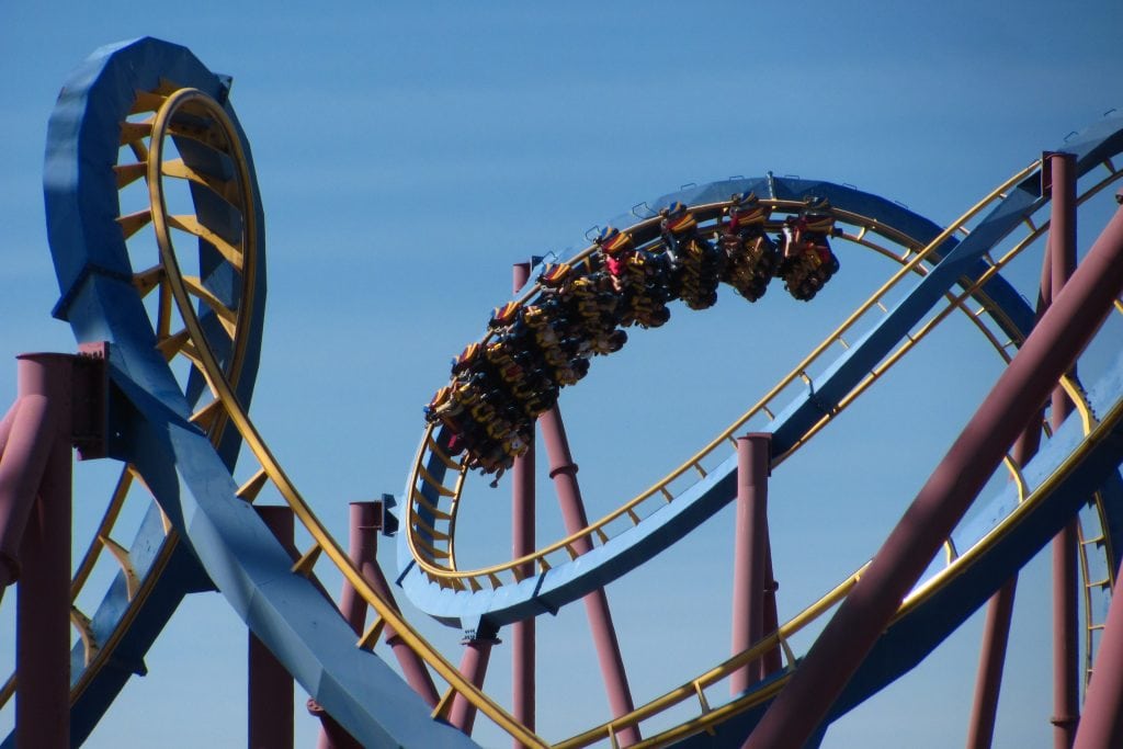 A ride at Six Flags Magic Mountain in California is shown in this photo from 2014. That park is now open daily, which helped drive revenue up for the company in the first quarter.