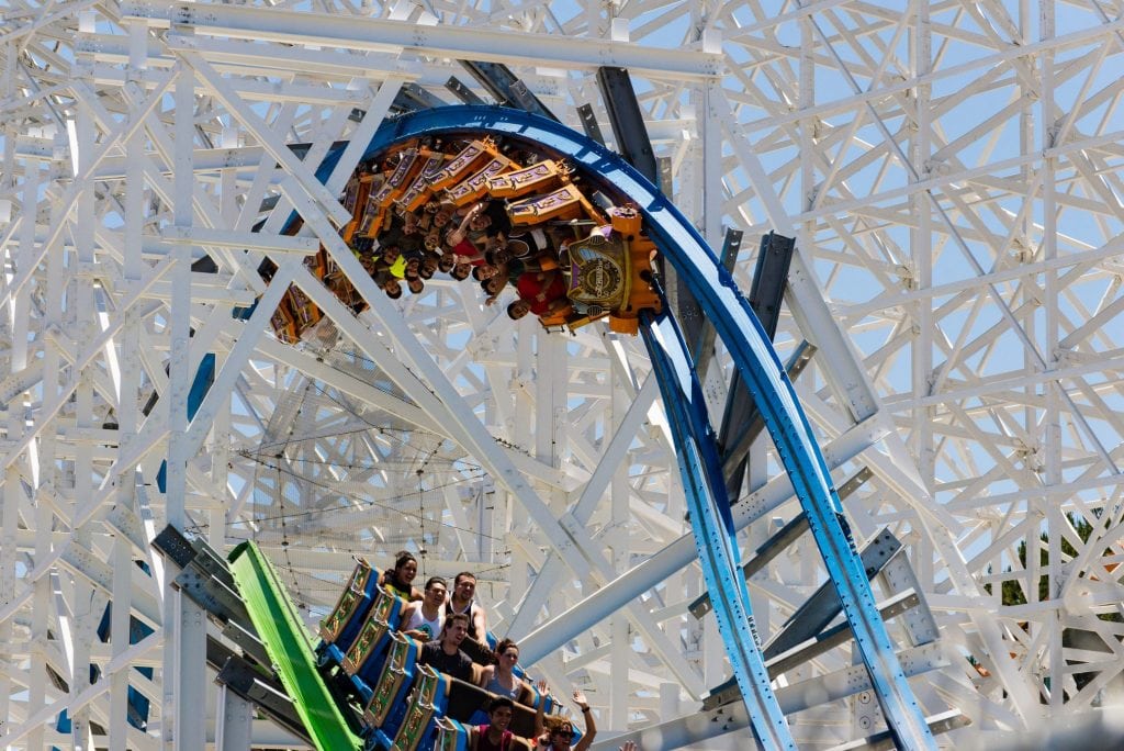 A roller coaster at Six Flags Magic Mountain is pictured. Parent company Six Flags Entertainment just announced a deal to develop a theme park in Saudi Arabia.